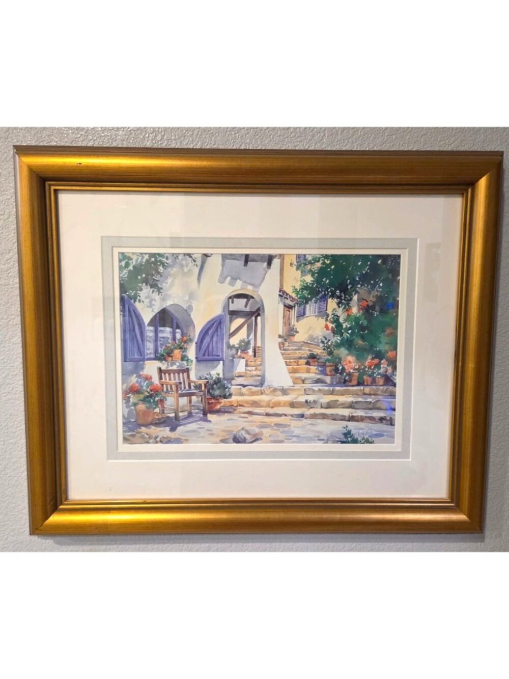 Paul Simmons “Siesta” Framed Art Print Spanish Courtyard Cat 20x24
